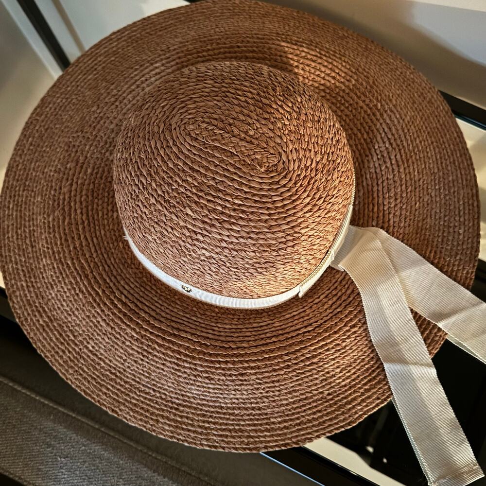 Helen Kaminski Cori Wide Brim Hat Nougat/Cream Raffia Sun Summer - Picture 2 of 16